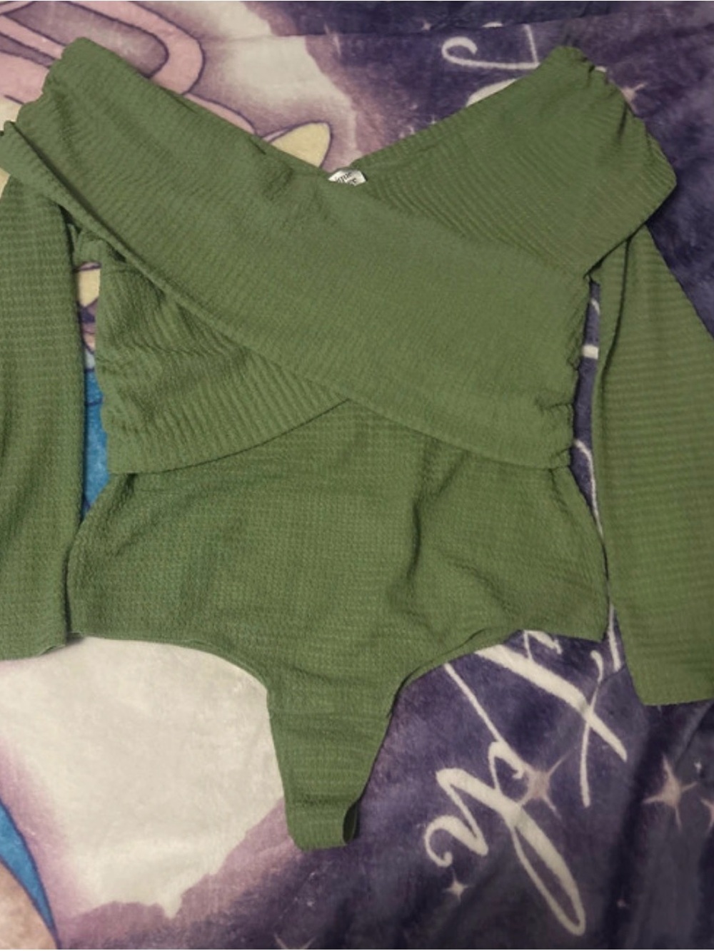Unique Vintage Olive Green Wrap Long Sleeve Bodysuit Size 1X/16